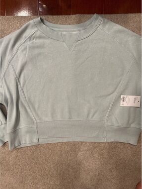 (5)SO Women's Glitter Light Blue Cropped Crewneck Sweatshirt Size S
